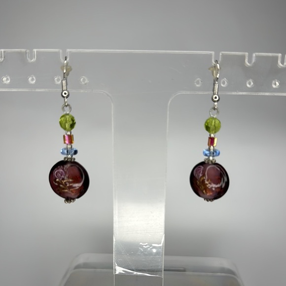 Blue and Green Dangle Earrings with Silver Findings - Picture 1 of 5